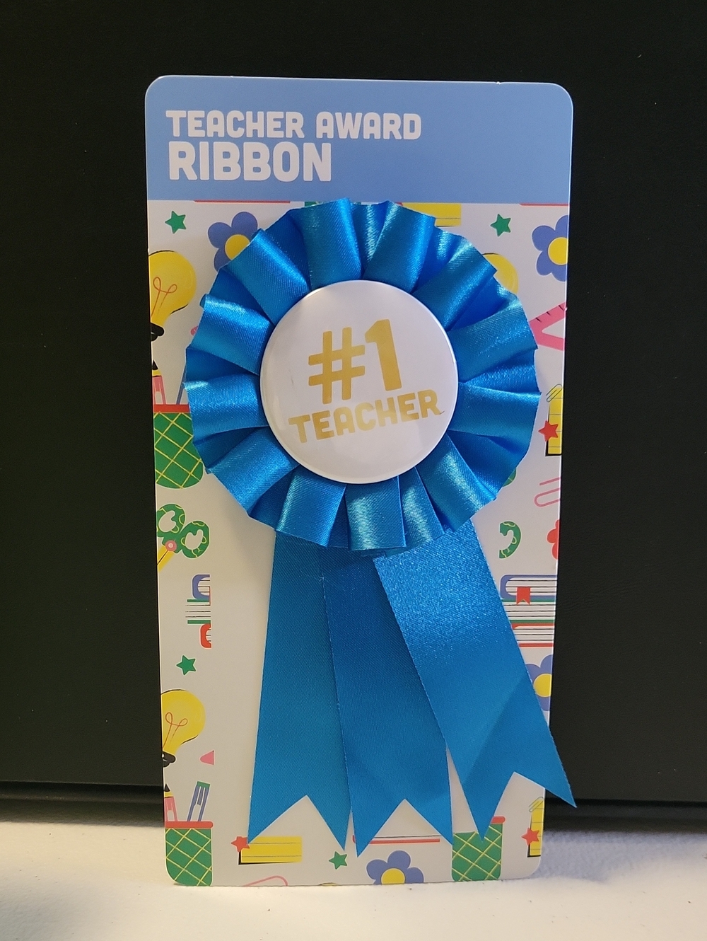 #1 Teacher Award Ribbon - Blue. T25